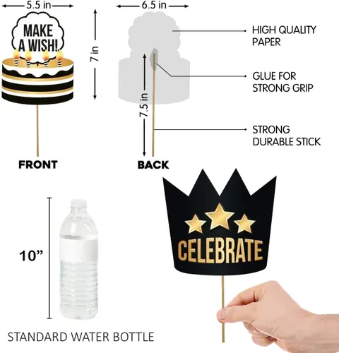 Vista 3 de Juego de 29 piezas de accesorios para cabina de fotos de cumpleaños con divertida corona, sombreros, barba y cara feliz, bigote para niños, cabina