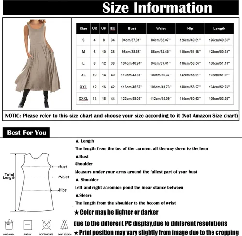 Vista 5 de Vestido largo de verano para mujer, sin mangas, holgado, cuello redondo, liso, casual, plisado, vestido largo
