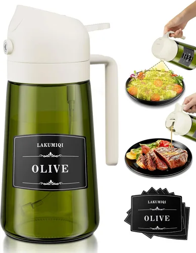 Vista 15 de LAKUMIQI Pulverizador de aceite de oliva 2 en 1 para freidora de aire, dispensador de aceite de vidrio de 16 onzas y rociador de aceite de cocina