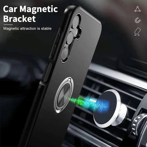 Vista 5 de Funda para Galaxy A13 5G con protector de pantalla (vidrio templado), funda híbrida 2 en 1 protectora delgada y resistente con anillo magnético Negro