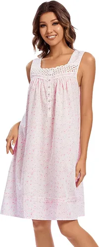 Vista 3 de FMIRREO Camisón de algodón para mujer, sin mangas, cómodo, ligero, ropa de dormir victoriana, fresca y acogedora