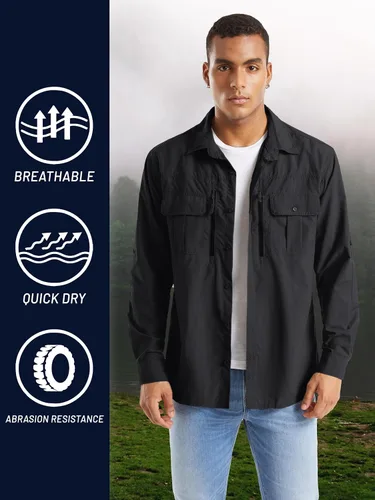 Vista 7 de TACVASEN Camisas tácticas para hombre, secado rápido, protección UV, transpirable, manga larga, senderismo, pesca, botones