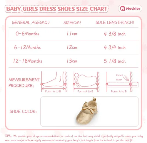 Vista 6 de Meckior Zapatos deportivos para bebé y niñas, suela suave, con lazo, princesa, vestido de boda, Mary Jane, planos, para recién nacidos, ligeros