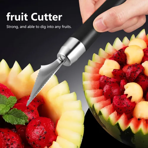 Vista 4 de VILLCASE 2 cuchillos de acero inoxidable para tallar frutas, en forma de V, grabado de alimentos, herramienta de corte para el hogar, cocina, mesa