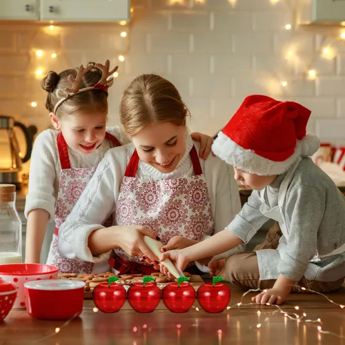Vista 6 de FOMIYES Caja de dulces con forma de manzanas navideñas, 12 unidades, de plástico, con relleno de manzanas, recipientes decorativos para dulces