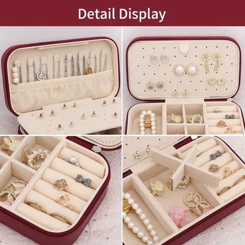 Vista 3 de DesignSter Joyero de viaje, estuche portátil de piel sintética, pequeñas cajas de joyería para regalos, organizador de joyas de viaje para mujeres
