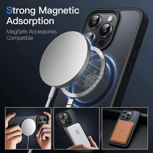 Vista 3 de JETech Funda magnética para iPhone 15 Pro Max de 6.7 pulgadas, compatible con MagSafe, translúcida mate, delgada, a prueba de golpes, color negro
