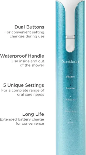 Vista 3 de Soniclean Lux Sonic - Cepillo de dientes para adultos, 6 cabezales de cepillo de dientes, recargable, automático, recambios, aguamarina