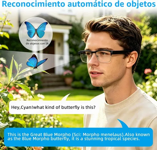 Vista 4 de Lentes inteligentes Ai con cámara y Bluetooth, grabación de video HD de 8 MP, traducción en tiempo real, con lentes que cambian