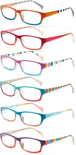 Vista 15 de Kerecsen Gafas de lectura, 5 pares de lentes de lectura de moda para mujer, bisagra de resorte con patrón impreso para mujer (5 marrones, 0.5, x)