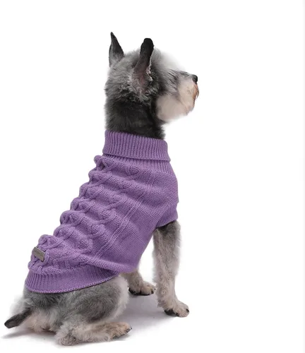 Vista 18 de Suéteres pequeños para perros, ropa de cuello alto de punto suave para clima frío, suéter ligero y cálido para cachorros para chihuahua, yorkie Azul