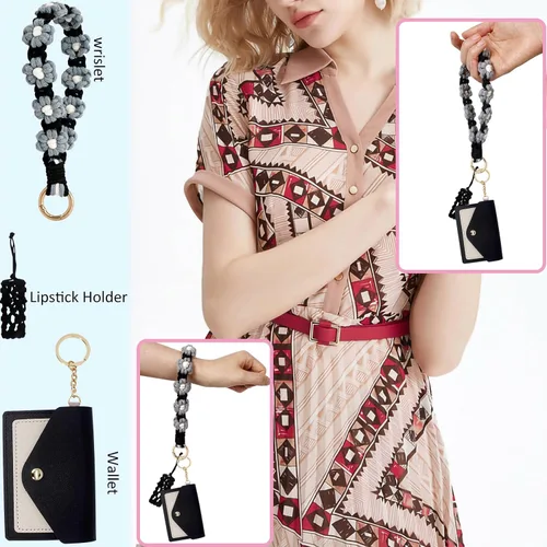 Vista 28 de BIHRTC Llavero de pulsera boho con soporte para lápiz labial, pulsera hecha a mano