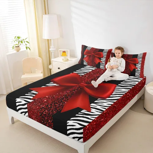 Vista 3 de Sábana bajera ajustable para niños, tamaño individual, diseño de cebra y leopardo con purpurina, decoración de habitación para niñas y mujeres, A1