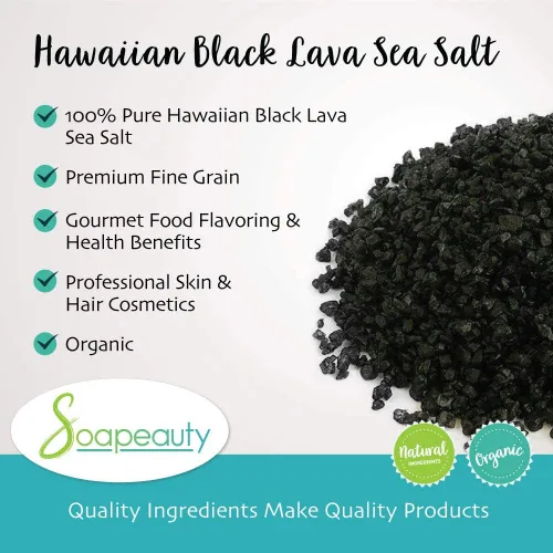 Vista 3 de Sal marina negra hawaiana 100% natural orgánica Gran sal de acabado gourmet y perfecta para cosméticos profesionales de piel, cabello y baño