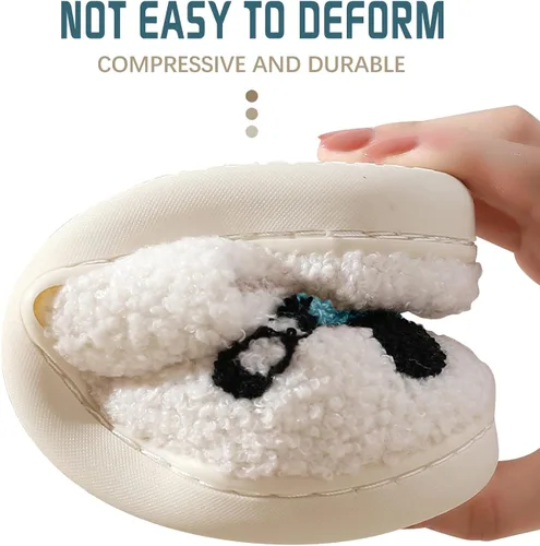 Vista 3 de Las bonitas pantuflas de conejito malo perfectas para mujeres y hombres bordado de dibujos animados pantuflas cálidas de invierno con patrón de amor