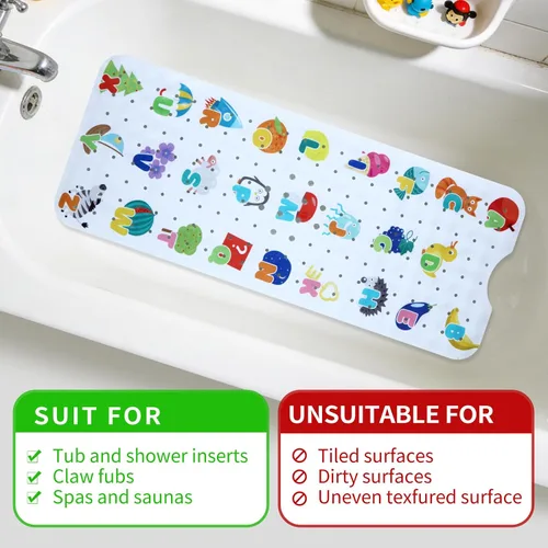 Vista 7 de Tapete de Baño para Bebé para Bañera Antideslizante para Niños, Tapete de Bañera Extra Largo de 40X16 Pulgadas, Tapete de Baño y Ducha para Niños