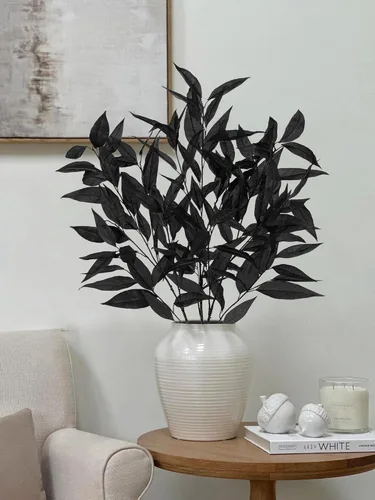Vista 3 de DILATATA Rama de Eucalipto Artificial Negro de 32 pulgadas, Hojas de Eucalipto de Otoño, Ramas de Hojas de Otoño, Tallos Artificiales de Otoño