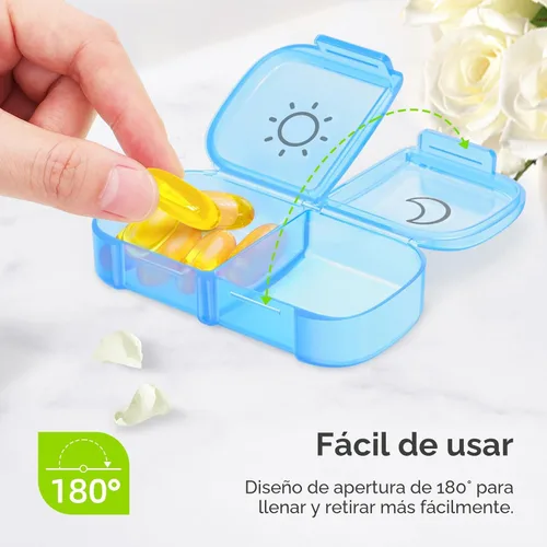 Vista 3 de AUVON Organizador semanal de pastillas 2 veces al día con bolsa de piel sintética, pastillero de viaje AM PM 7 días con diseño de apertura grande