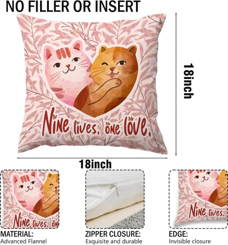 Vista 7 de Fundas de almohada rosas con diseño floral de San Valentín, regalos para mujeres, novias, parejas, amantes de los gatos, divertidas fundas