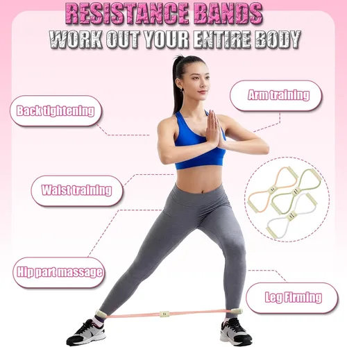 Vista 5 de Figura 8 Fitness Resistance - Juego de 3 bandas de tubo de ejercicio para brazos y hombros, asas antideslizantes elásticas, gimnasio en casa, yoga
