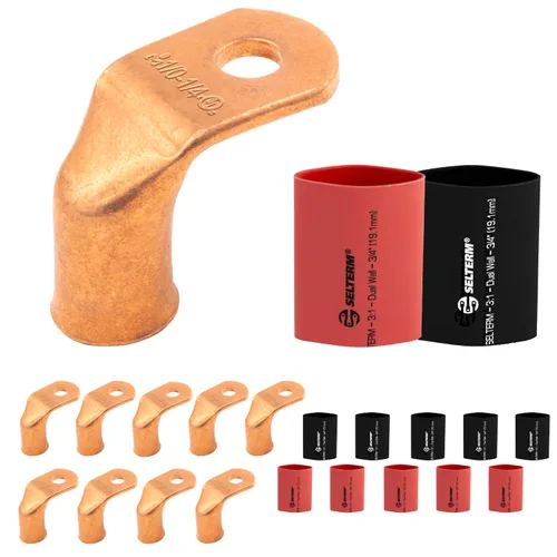 Vista 191 de SELTERM - 5 terminales de anillo resistentes para cable de batería, calibre 1/0 AWG, pernos de 1/2 pulgadas, terminales de calibre 0, ojales
