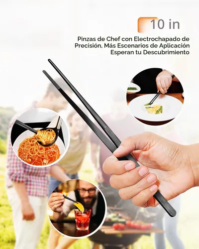 Vista 2 de Badiano Pinzas finas de cocina para cocinar, acero inoxidable, negro, 8