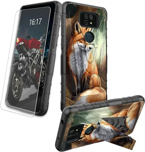 Vista 34 de Funda para AT&T Maestro Max 2021/Cricket Ovation 2 con protector de pantalla de vidrio templado, funda resistente con función atril integrada