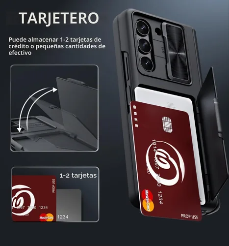 Vista 3 de GBEE - Funda para Samsung Galaxy Z Fold 5 con soporte y protector de pantalla, color negro Card Holder & Sliding Camera Cover & Hinge Protection &