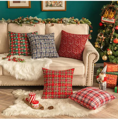 Vista 6 de MOJUN Juego de 2 fundas de almohada navideñas de 18 x 18 pulgadas, fundas de almohada decorativas de Navidad con copos de nieve, funda de cojín