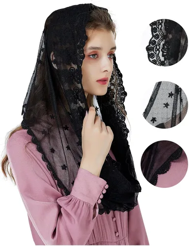 Vista 2 de BEAUTELICATE Easter Catholic Mantilla Chapel Veil Latin Mass Halloween Church Cathedral Lace Head Covering