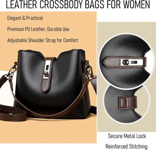 Vista 5 de Bolso de hombro estilo vintage para mujer, bolso de mano de piel sintética suave y holgado, bolso cruzado clásico simple para uso diario