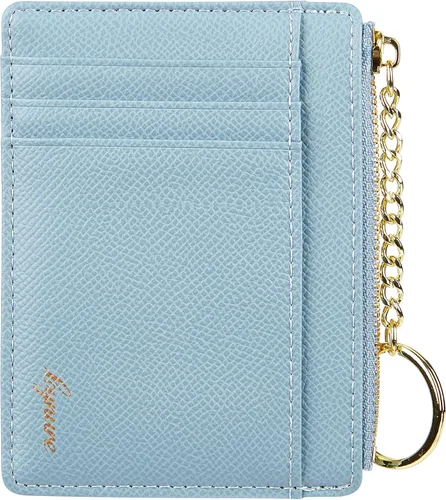 Vista 33 de Tarjetero delgado minimalista para mujer, monedero, monedero, llavero con bolsillo frontal con ventana de identificación