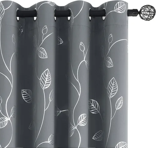 Vista 85 de BUHUA Cortinas pequeñas para ventana de 36 pulgadas de largo, 2 paneles, cortinas opacas con elegantes ramas de árbol plateadas, cortinas de bloqueo