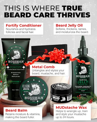 Vista 2 de Bossman Kit completo de barba para hombres, regalos para papá para el día del padre, gelatina de aceite de barba para hombres, acondicionador