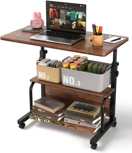 Vista 8 de QZMDSM Escritorio portátil con ruedas de altura ajustable para espacios pequeños, escritorio de computadora de 32 pulgadas, mesas de dibujo con Negro