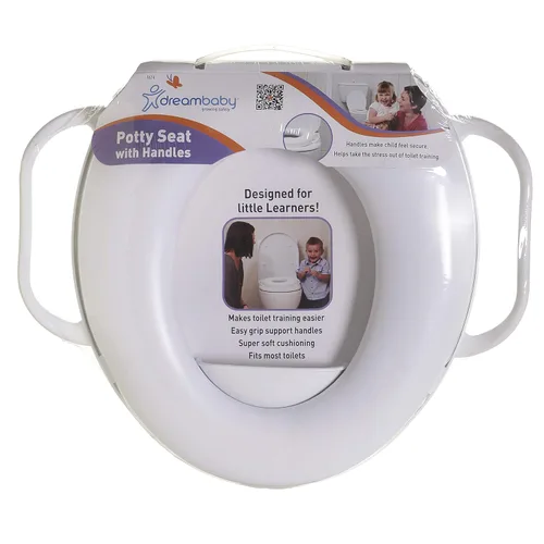 Vista 4 de Dreambaby Asiento de inodoro para orinal, acolchado suave con asas de agarre, color blanco, modelo L674