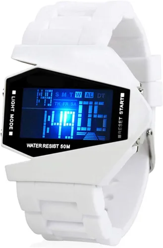 Vista 9 de FANMIS Unisex elegante estilo avión pantalla digital impermeable deportes al aire libre correa de silicona LED reloj de pulsera Negro