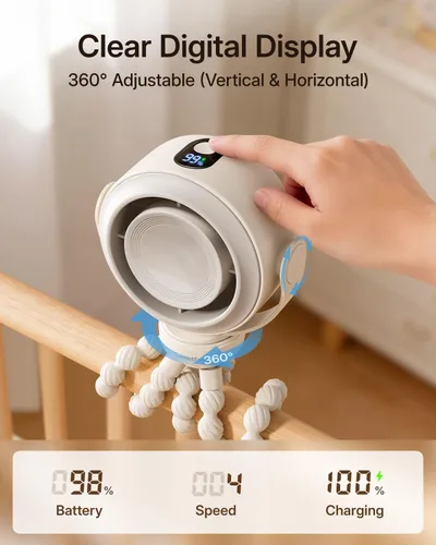 Vista 2 de SWEETFULL Ventilador portátil para cochecito, ventilador de bebé a prueba Crema