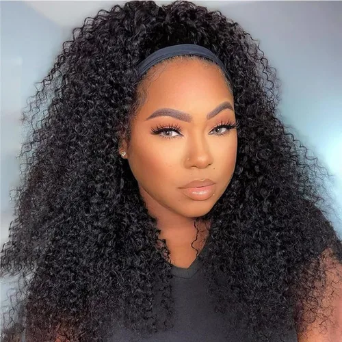 Vista 17 de Punmasa Peluca de cabello humano con diadema de onda profunda 99J de cabello humano para mujer, sin pegamento, sin encaje frontal, hecha a máquina