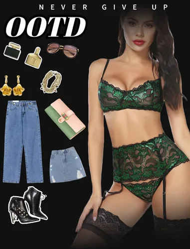Vista 5 de Avidlove - Conjunto de lencería para mujer de cintura alta lencería con cinturón lencería