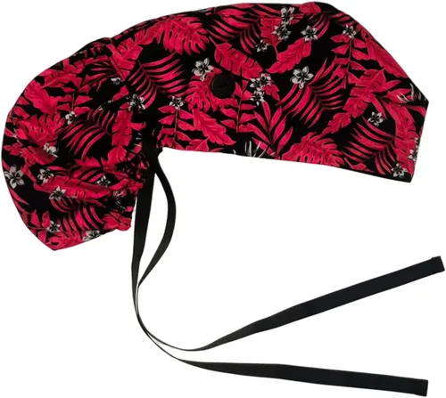 Vista 7 de Gorra médica con interior sedoso, gorro de algodón con banda para el sudor y botones, cola de caballo ajustable