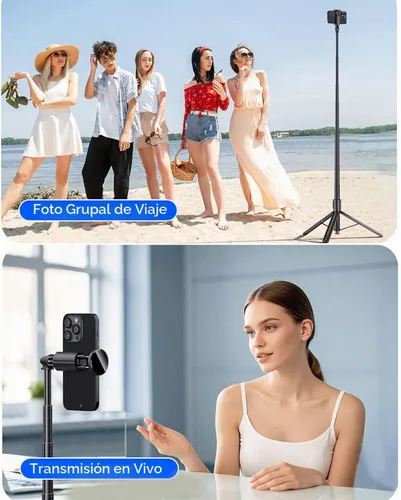 Vista 7 de Trípode automático de 70 pulgadas para selfie, todo en 1, de aluminio, Celly, para iPhone, Android, con control remoto, trípode de viaje, grabación