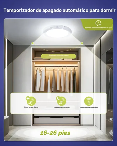Vista 4 de Lámpara de techo alimentada por batería de 7.48 pulgadas con control remoto, luz de ducha recargable impermeable, luces de techo con sensor