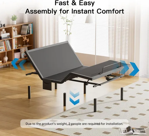 Vista 3 de Pipishell - Somier ajustable individual XL con masaje, base de cama eléctrica con inclinación de la cabecera y las patas, puertos USB-A y USB-C
