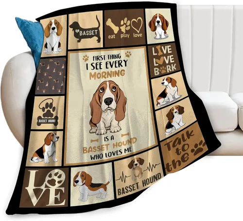 Vista 2 de Manta de Bassset, manta de felpa suave de forro polar para perros, ropa de cama de animales y perros, regalos acogedores para mujeres, niñas, niños