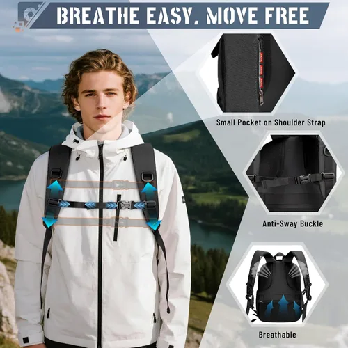 Vista 5 de RAINSMORE Mochila para cámara de carcasa dura para DSLR/SLR, bolsa impermeable para cámara con compartimento para laptop de 15.6 pulgadas, estuche