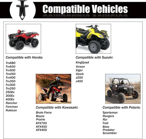Vista 6 de 20 clips de empuje de remaches para guardabarros, remaches de cuerpo ATV compatibles con Honda Ranger RZR 800 900 Sportsman XP 850 Suzuki Kawasaki