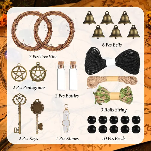Vista 3 de Charniol Campanas de bruja Kit de bricolaje para perilla de puerta para protección, campana de bruja, decoración de bruja, decoración de brujería