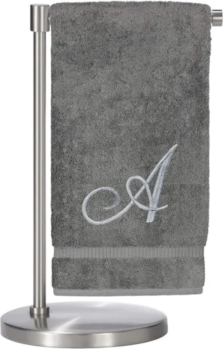 Vista 148 de Script R - Toalla de baño con monograma, regalo personalizado, 27 x 54 pulgadas, juego de 1 toalla bordada con texto dorado, 100% algodón turco Navy