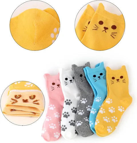 Vista 3 de Gaoport 5 Pairs Cat Socks Women,Animal Cute Socks for Women,Funny Christmas Gifts for Cat Lovers
